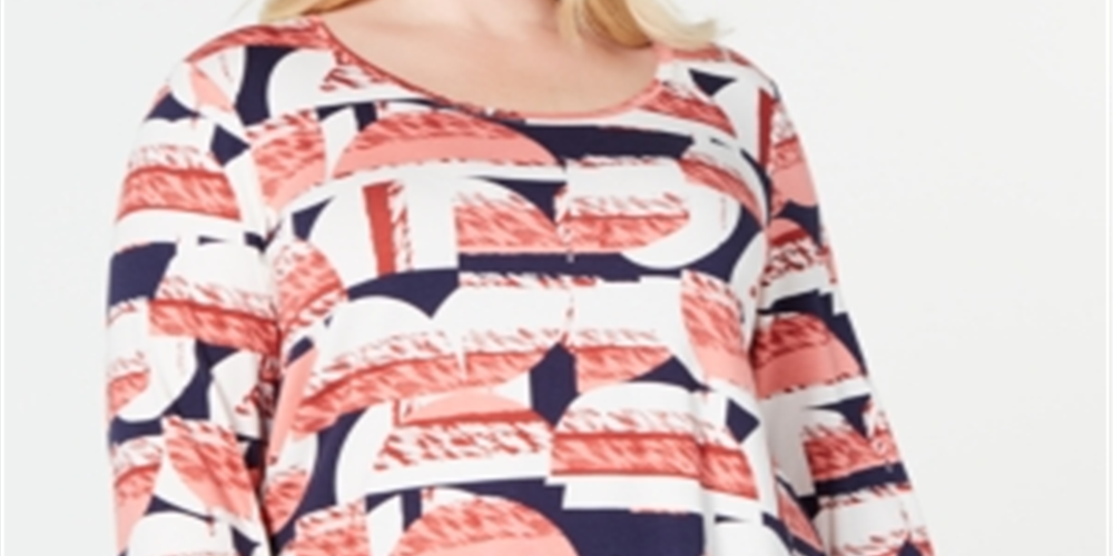 JM Collection Women's Plus Printed Long Sleeves Blouse Red Size 1X