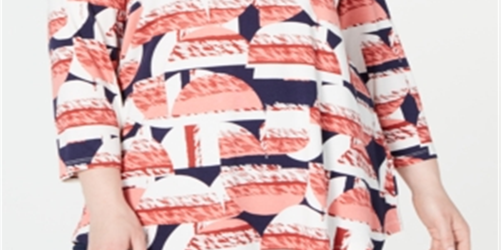 JM Collection Women's Plus Printed Long Sleeves Blouse Red Size 1X