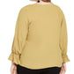 Bar III Women's Plus Ruffled V-Neck Blouse Yellow Size 1X