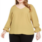 Bar III Women's Plus Ruffled V-Neck Blouse Yellow Size 1X