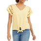 Style & Co Women's Eyelet-Sleeve Tie-Front Top  Yellow Size XS