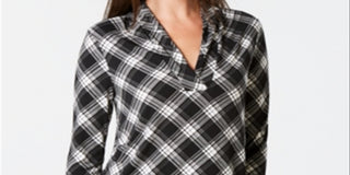 Charter Club Women's New Plaiditude Plaid Top  Black Size Large