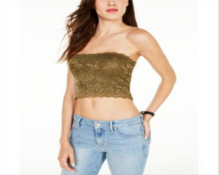 Guess Women's Nola Lace Overlay Cropped Tube Top Green Size SMALL