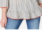 Style & Co Cotton Striped Ruffle Top Willow Stripe Brown Size L