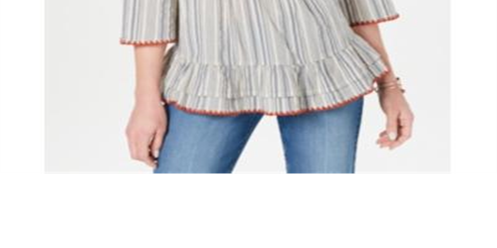 Style & Co Cotton Striped Ruffle Top Willow Stripe Brown Size L