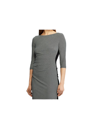 Lauren by Ralph Lauren Women's Ruched Jersey Dress Black/Colonial Cream Size 12P