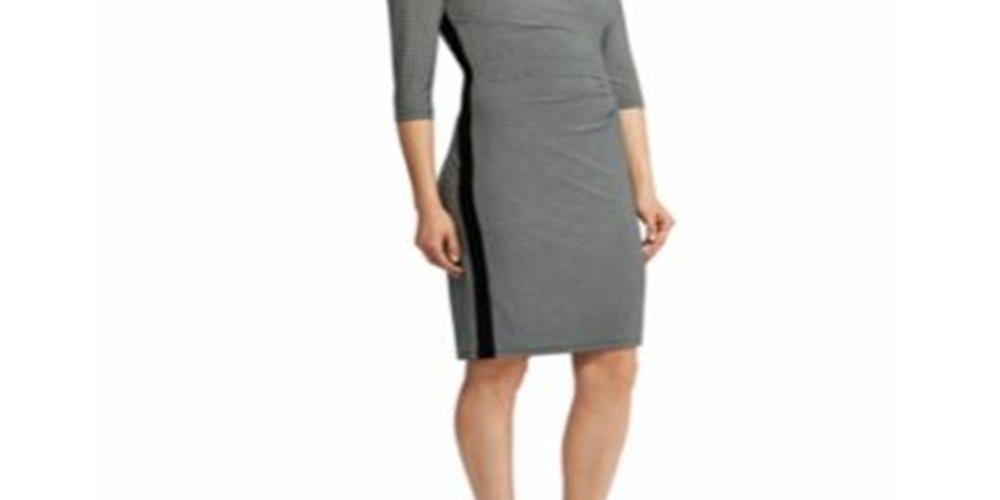 Lauren by Ralph Lauren Women's Ruched Jersey Dress Black/Colonial Cream Size 12P