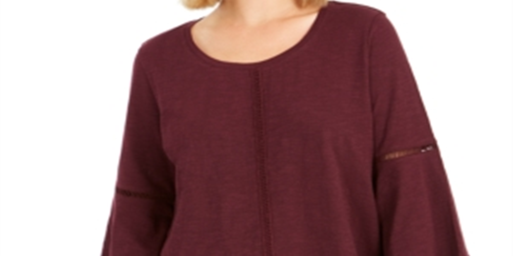 Style & Co Women's Crochet-Trim Bell-Sleeve Top  Purple Size Medium