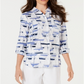 Charter Club Women's Petite Linen Sailboat-Print Utility Shirt   Bright White  Size Petite M