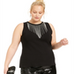 INC International Concepts Women's Plus Rhinestone Fringe Tank Black Size 0X