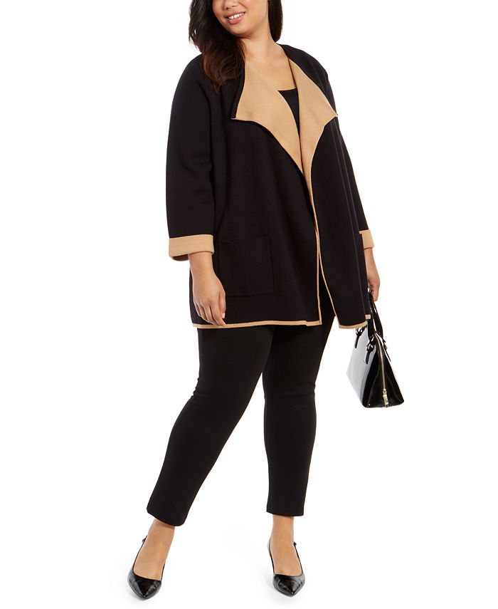 Alfani Plus Drape-Front Cardigan Syrup Black Size 2XL