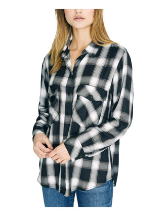 Sanctuary Women's New Generation Plaid Boyfriend Blouse Black Size L