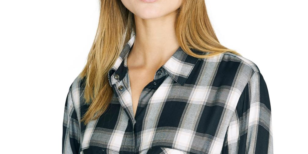 Sanctuary Women's New Generation Plaid Boyfriend Blouse Black Size L