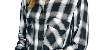 Sanctuary Women's New Generation Plaid Boyfriend Blouse Black Size L
