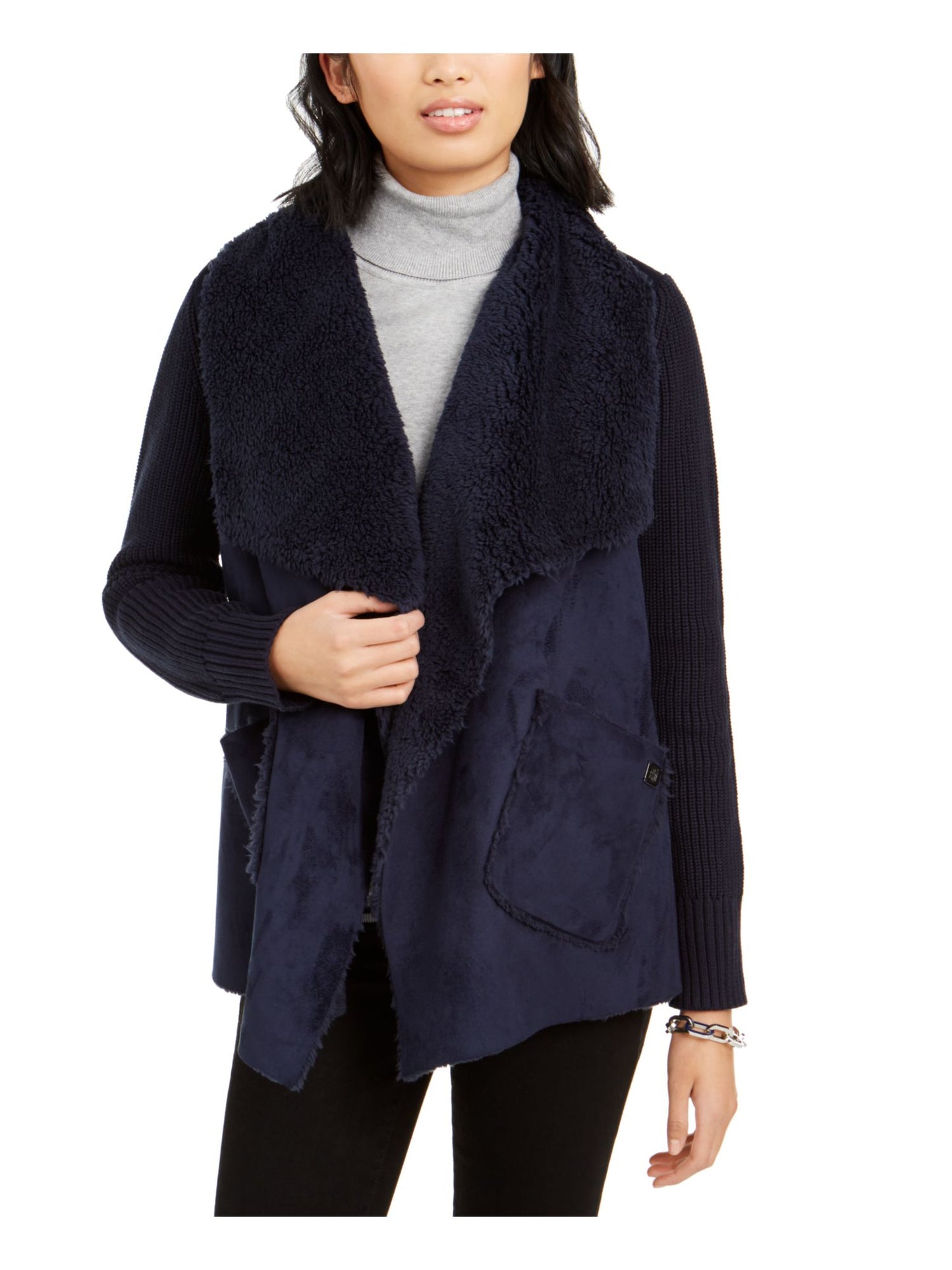 TOMMY HILFIGER Women's Long Sleeve PONCHO Sweater Navy Size Small