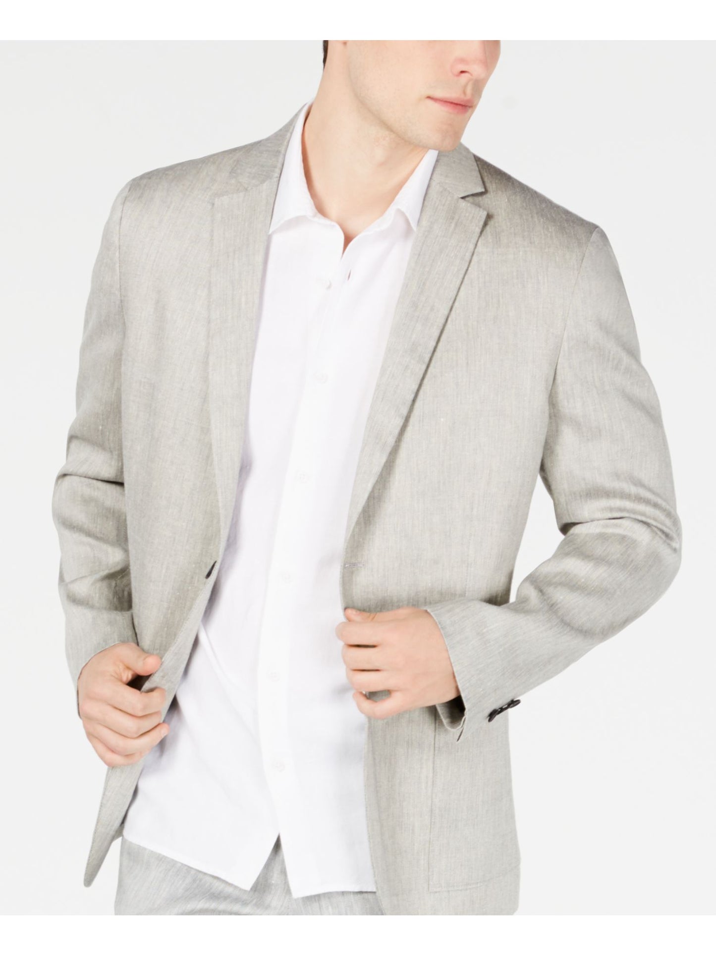 Alfani Men's Blazer Linen Herringbone Two Button Jacket Brown Size X-Large