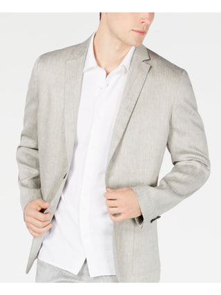Alfani Men's Blazer Linen Herringbone Two Button Jacket Brown Size X-Large