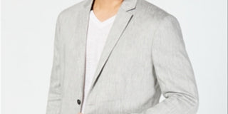 Alfani Men's Blazer Linen Herringbone Two Button Jacket Brown Size X-Large