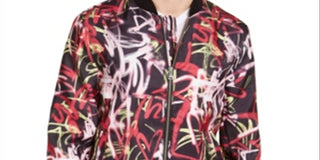 INC  Men's Patterned Zip up Jacket Red Size 2Xl