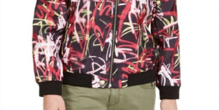 INC  Men's Patterned Zip up Jacket Red Size 2Xl