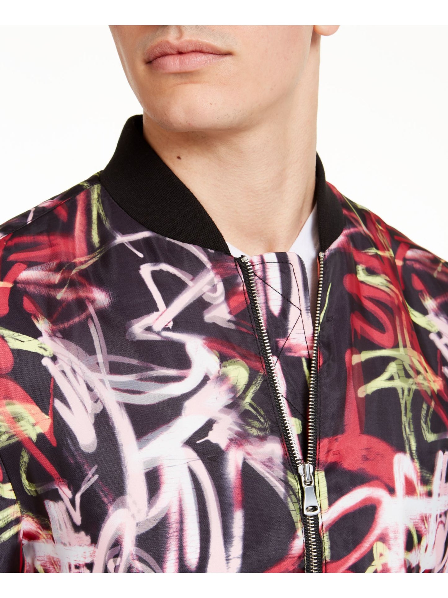 INC International Concepts Men's Patterned Zip up Jacket Black Size X-Large