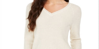 Charter Club Women's Lurex V Neck Sweater Brown Size Small