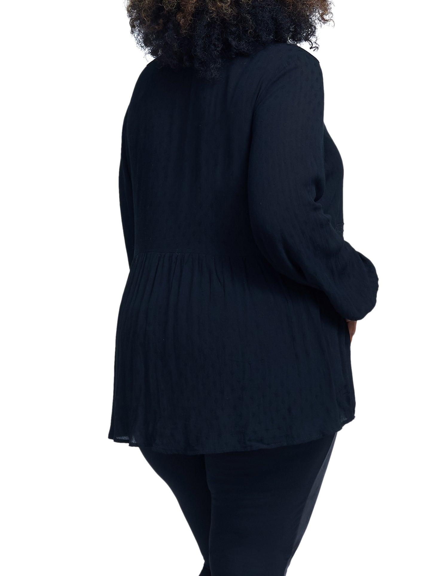 Seven7 Women's Blouses Caviar Semisheer Accent Lace up Long Sleeve Top Black Size 1X