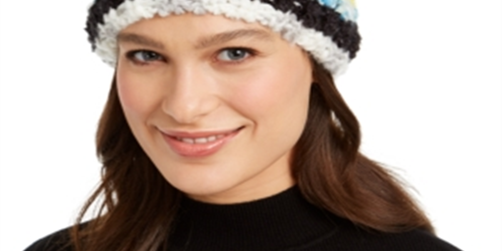 INC International Concepts Women's Colorblocked Mega Pom Beanie White One Size