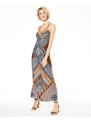 INC Women's Printed Sleeveless V Neck Maxi Sheath Dress Black  Size XL