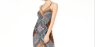 INC Women's Printed Sleeveless V Neck Maxi Sheath Dress Black  Size XL