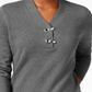 Karen Scott Women's  Hardware V-Neck Cotton Sweater  - Charcoal Heather Black Size Medium