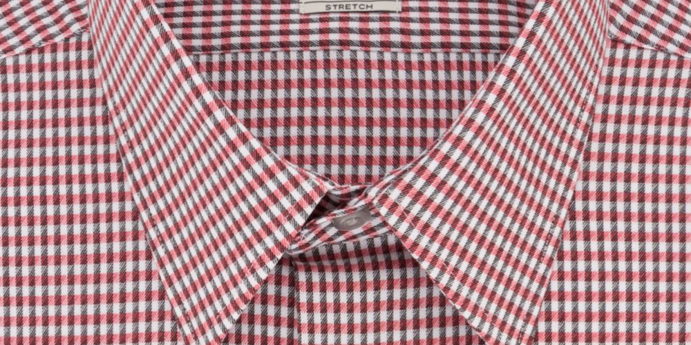 VAN HEUSEN Men's Framed Gingham Collared Classic Fit Stretch Dress Shirt  Red Size 14.5X32-33