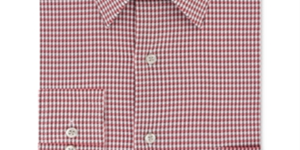 VAN HEUSEN Men's Framed Gingham Collared Classic Fit Stretch Dress Shirt  Red Size 14.5X32-33