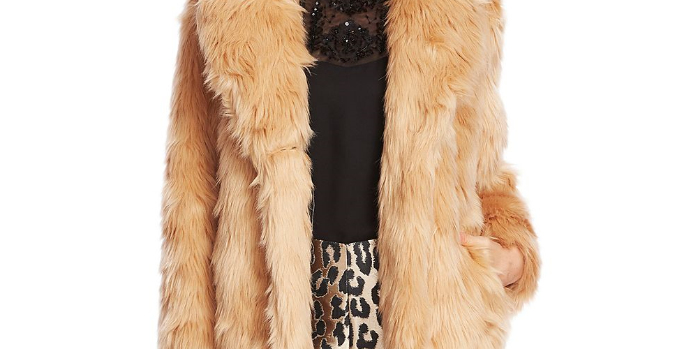 Vince Camuto Women's Shaggy Faux Fur Coat Brown Size XS