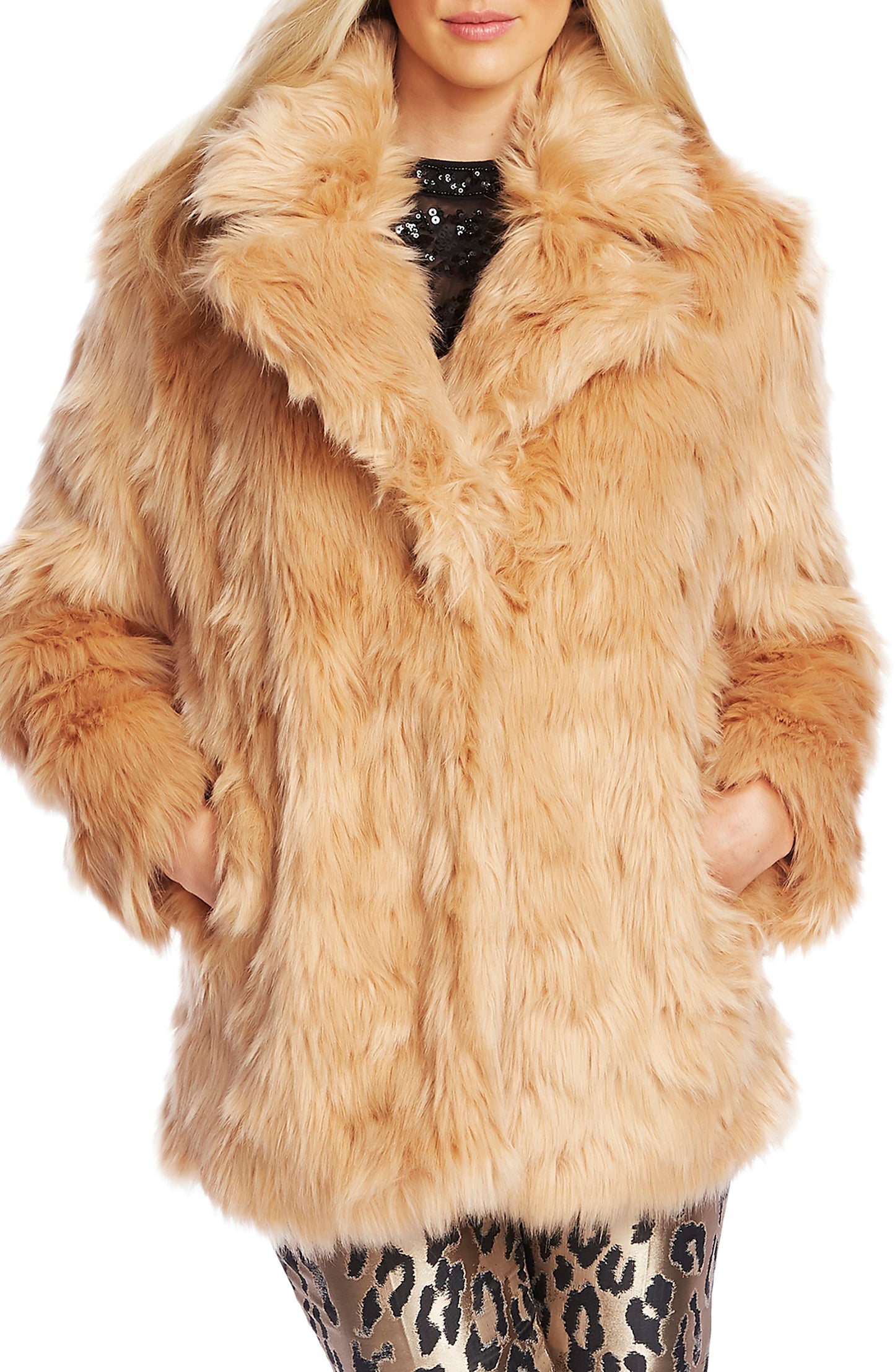 Vince Camuto Women's Shaggy Faux Fur Coat Brown Size XS