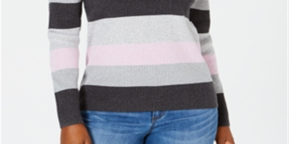 Karen Scott Women's Colorblocked V-Neck Cotton Sweater Purple Size 2XL