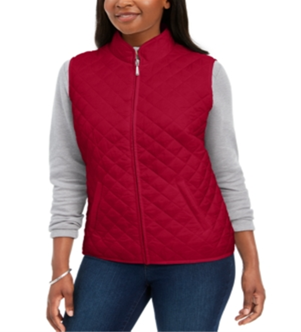 Karen Scott Women's Petite Quilted Puffer Vest  New Red Amore  Size Petite L