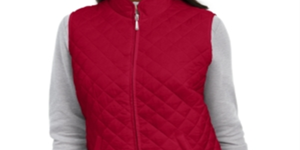 Karen Scott Women's Petite Quilted Puffer Vest  New Red Amore  Size Petite L