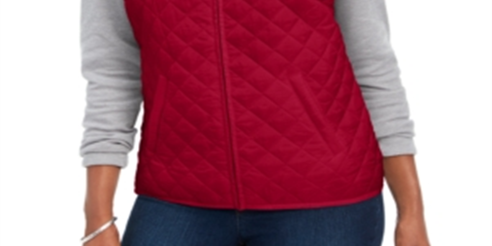Karen Scott Women's Petite Quilted Puffer Vest  New Red Amore  Size Petite L