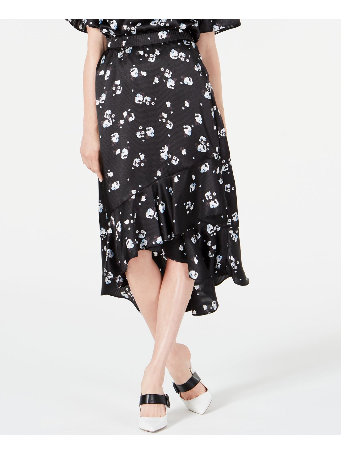 ALFANI Women's  Floral Below the Knee Hi-Lo Skirt  Black Size 8