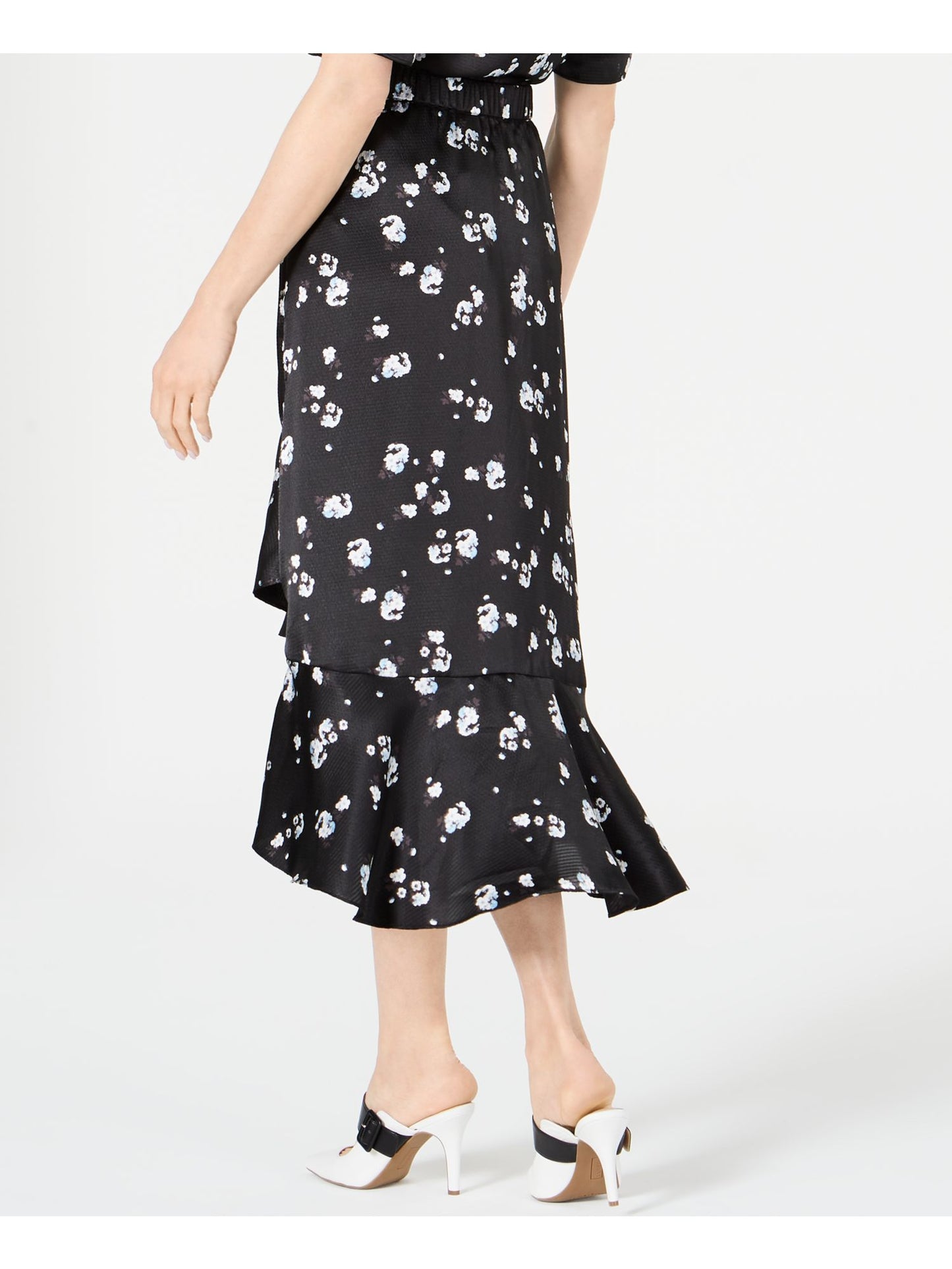 ALFANI Women's  Floral Below the Knee Hi-Lo Skirt  Black Size 8