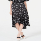 ALFANI Women's  Floral Below the Knee Hi-Lo Skirt  Black Size 8