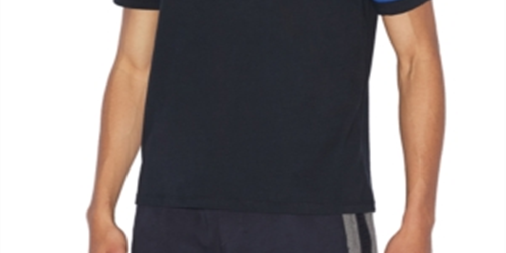 AX Armani Exchange Men's Varsity Stencil Ax Logo Striped Sleeve T-Shirt Blue Size Large