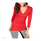 INC Women's Solid 3/4 Sleeve V Neck T-Shirt Top  Red Size  Petite L