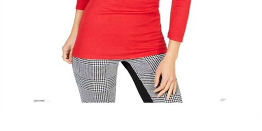 INC Women's Solid 3/4 Sleeve V Neck T-Shirt Top  Red Size  Petite L