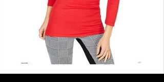 INC Women's Solid 3/4 Sleeve V Neck T-Shirt Top  Red Size  Petite L