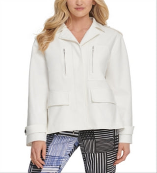 DKNY Women's Jacket  Button-Front Utility Ivory Size Large