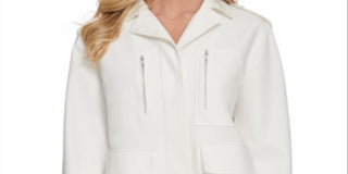 DKNY Women's Jacket  Button-Front Utility Ivory Size Large