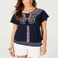 Style & Co Women's Embroidered Peasant Blouse  Blue Size XS