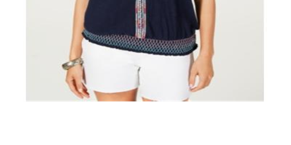 Style & Co Women's Embroidered Peasant Blouse  Blue Size XS